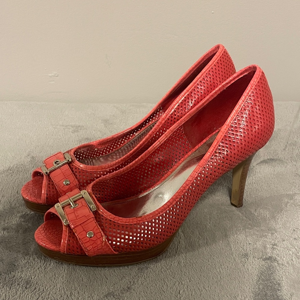 Alfani Coral Peep-Toe Heels with Buckle